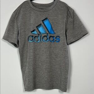 Adidas Kids Heather Gray with Blue Logo Lightweight T-Shirt‎ Boys Size Small